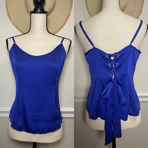 Free People Sensual Satin Corset Back Cami in Blue Sz. Small - Picture 4 of 10